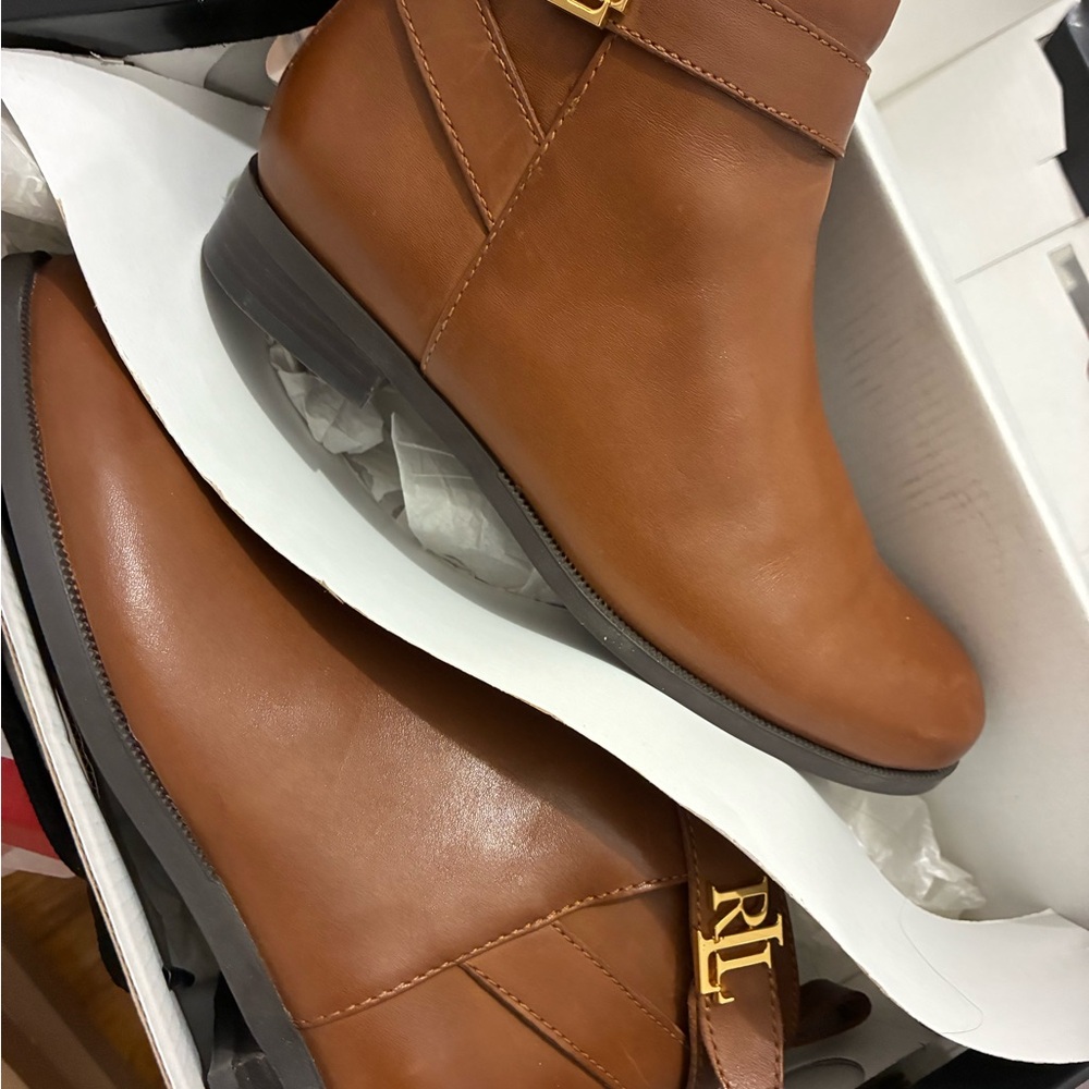 Ralph Lauren Tan Burnished Calf Boots